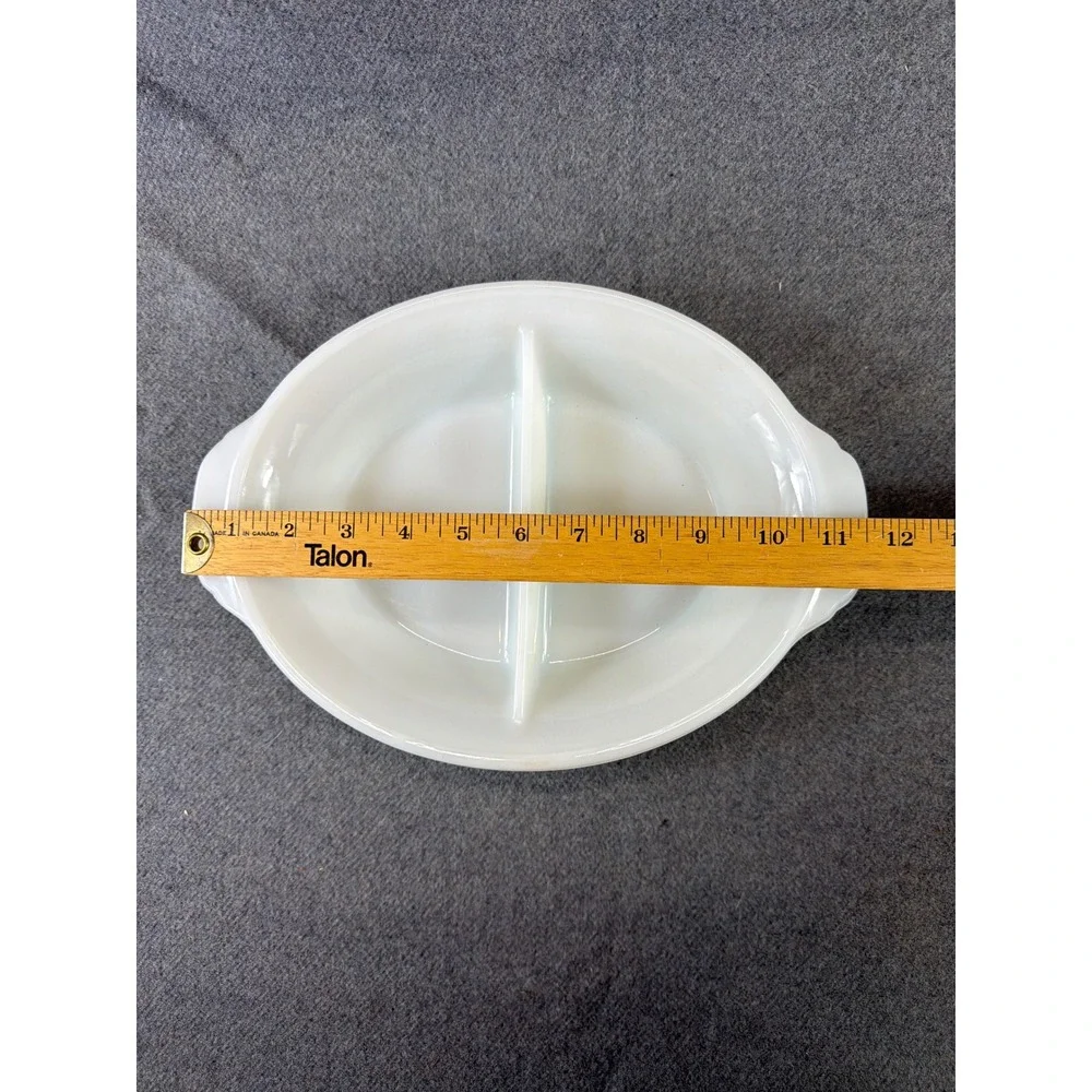 Fire-King Divided Serving Dish Unisex‎ OS White Milk Glass Oval Tab Handle #468